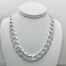 15mm REAL 925 Solid CURB Sterling Silver Cuban Chain Necklace ITALY Diamond Cut