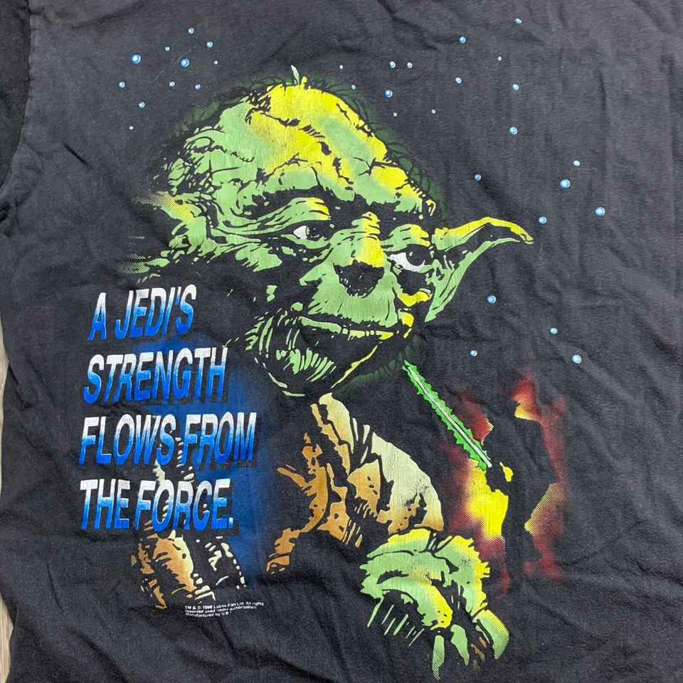 Camiseta Star Wars Yoda Jedi 1996 Vintage Gráfica Negra Verde Para Hombre Grande L Foto 4 de 4