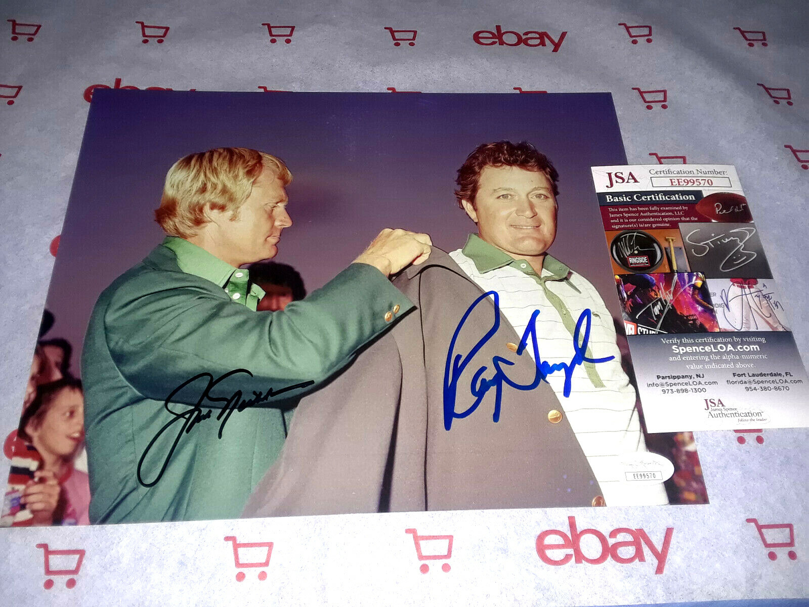 Jack Nicklaus & Raymond Floyd Autographed Signed MASTERS GREEN JACKET 8X10 PHOTO W/JSA 
