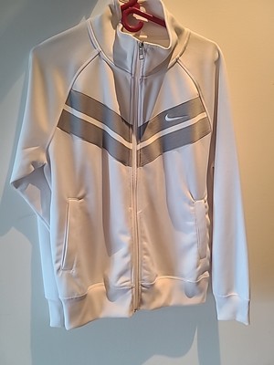 Vintage Mens Nike Grey/White Striped Track Sweatershirt Full Zip Size Medium NEW