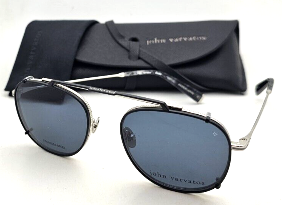 New JOHN VARVATOS Eyeglasses V176 52-19 Silver Frames +Black