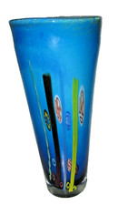 Murano Blue Italy ART GLASS CASED VASE MILLEFIORI Mid-century