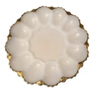Vintage Deviled Egg Eggs Plate w/ Gold Trim Anchor Hocking Milk Glass White 10"