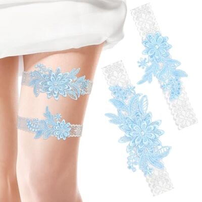 2PCS Wedding Garter Set Elastic Lace Garters with Faux Pearl & Daisy Accents