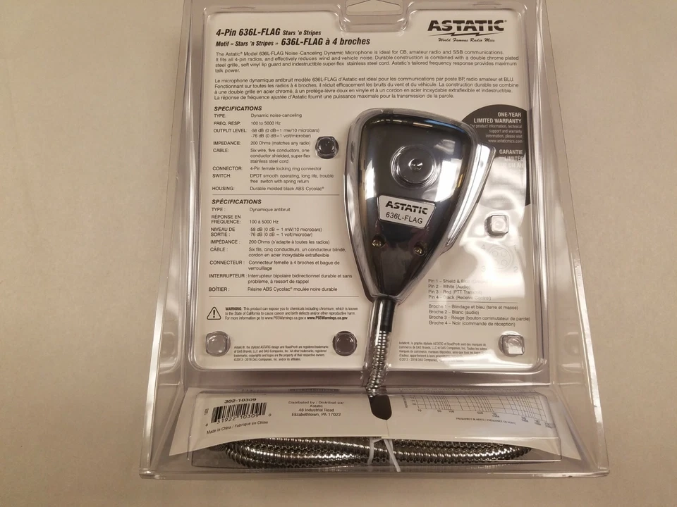 ASTATIC 636L AMERICAN FLAG STARS n STRIPES CB Ham Radio Microphone 4 Pin mic - Image 3 of 3