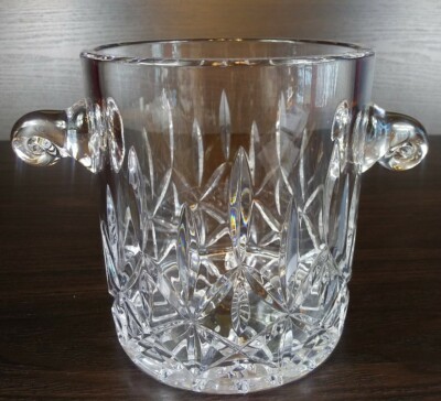 Beautiful Block Crystal Olympic Handled Ice Bucket Crosshatch Vertical Line