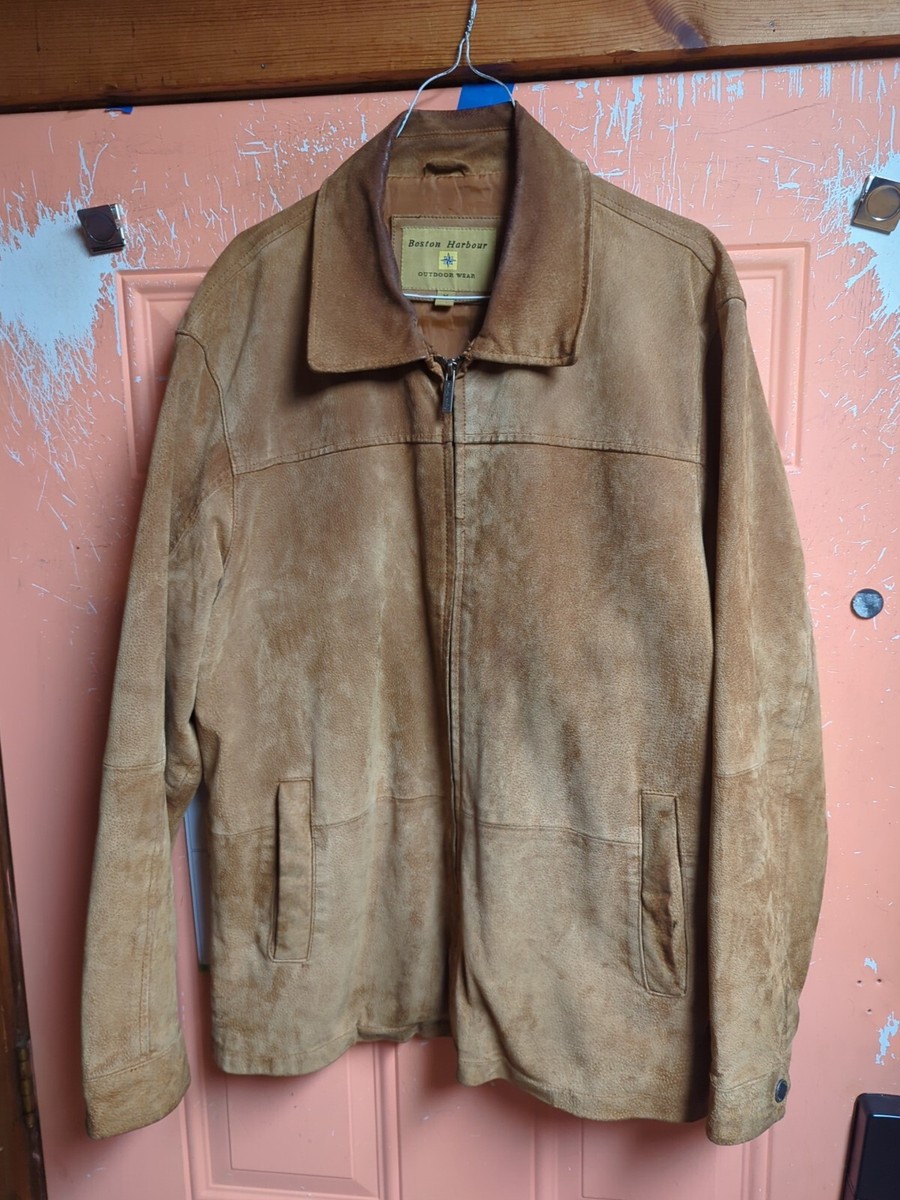 Boston Harbour Jacket Mens Medium Tan Suede Leather Full Zip 