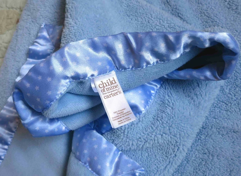 Child of Mine Blue Cute Puppy Dog w Satin & Polka Dots Baby Boy Blanket EUC - Image 4 of 4