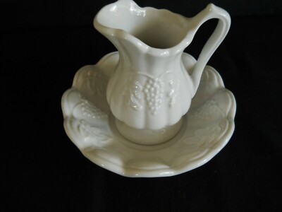 VINTAGE RED CLIFF IRONSTONE PITCHER OR CREAMER WITH BOWL- GRAPE PATTERN