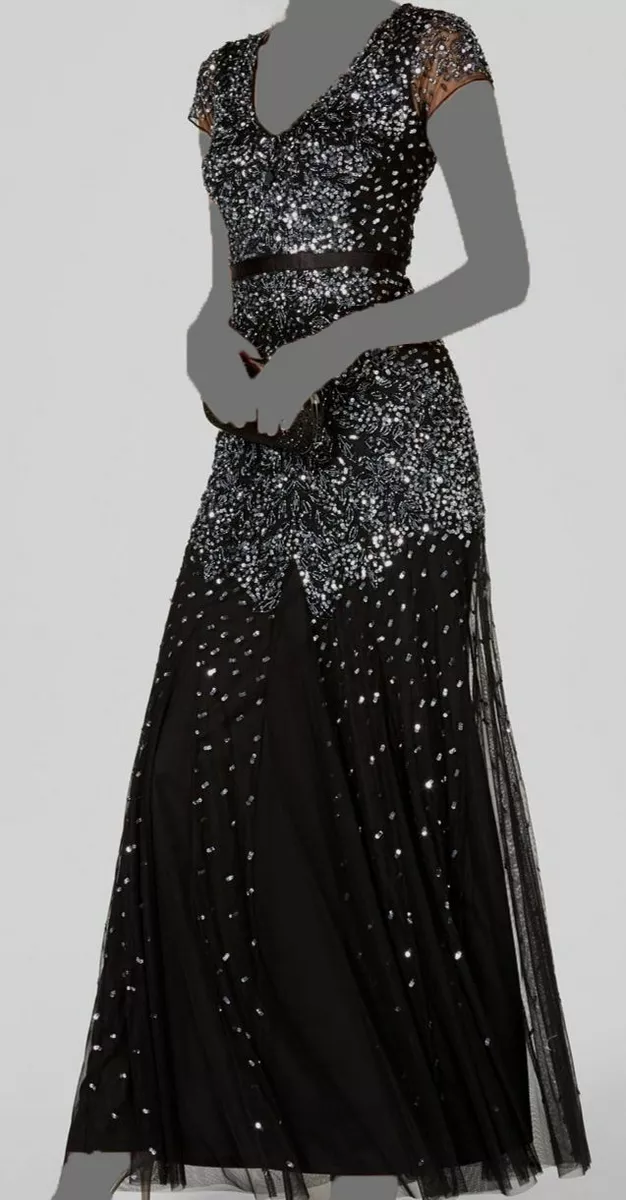 350 Adrianna Papell Women s Black Cap Sleeve Sequin Mermaid Gown