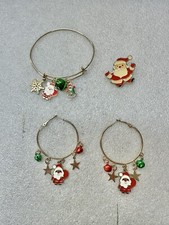 3 Piece Christmas Santa Claus Jewerly Set Bracelet Earrings  Brooch