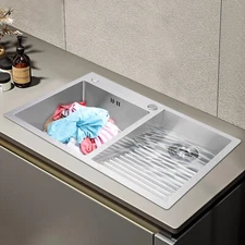 Double Laundry Sink Stainless Steel Laundry Sink W/ X-shaped Water Guiding Line