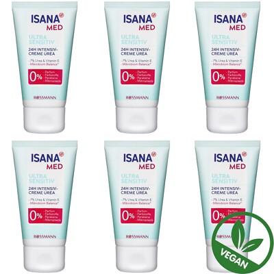 6 x 50 ml | Isana Med 24h Intensivcreme Urea ultra sensitiv 7% Urea Vegan
