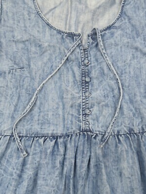 True Craft Blue Denim Chambray Short Sleeve XL Tiered look Swing Short Dress
