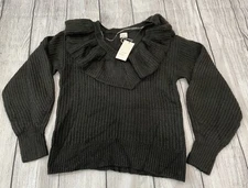 A New Day Sweater Blouse XS Knit Black Long Sleeve Shirt R7