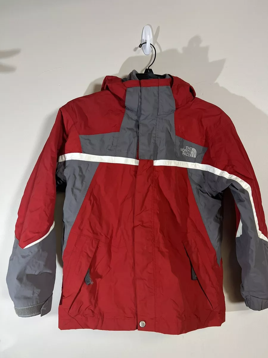 THE NORTH FACE HyVent Jacket Coat Red Gray 2 in 1 Removable Shell Coat Boys  L