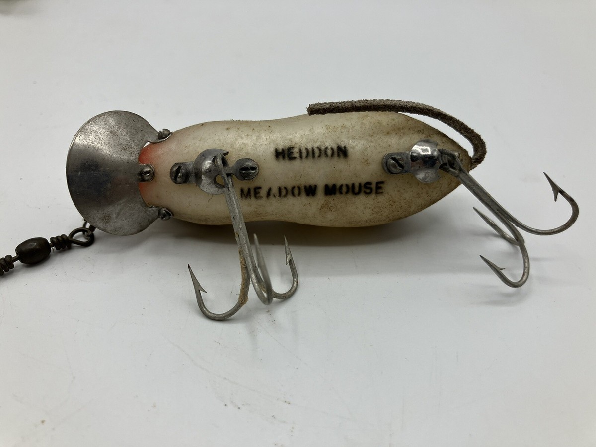 Vintage HEDDON MEADOW MOUSE Fishing Lure Grey Brown w White