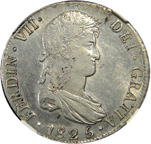 Bolivia Ferdinand VII 8 Reales 1825 PTS-J NGC AU Details Cleaned (05-15)