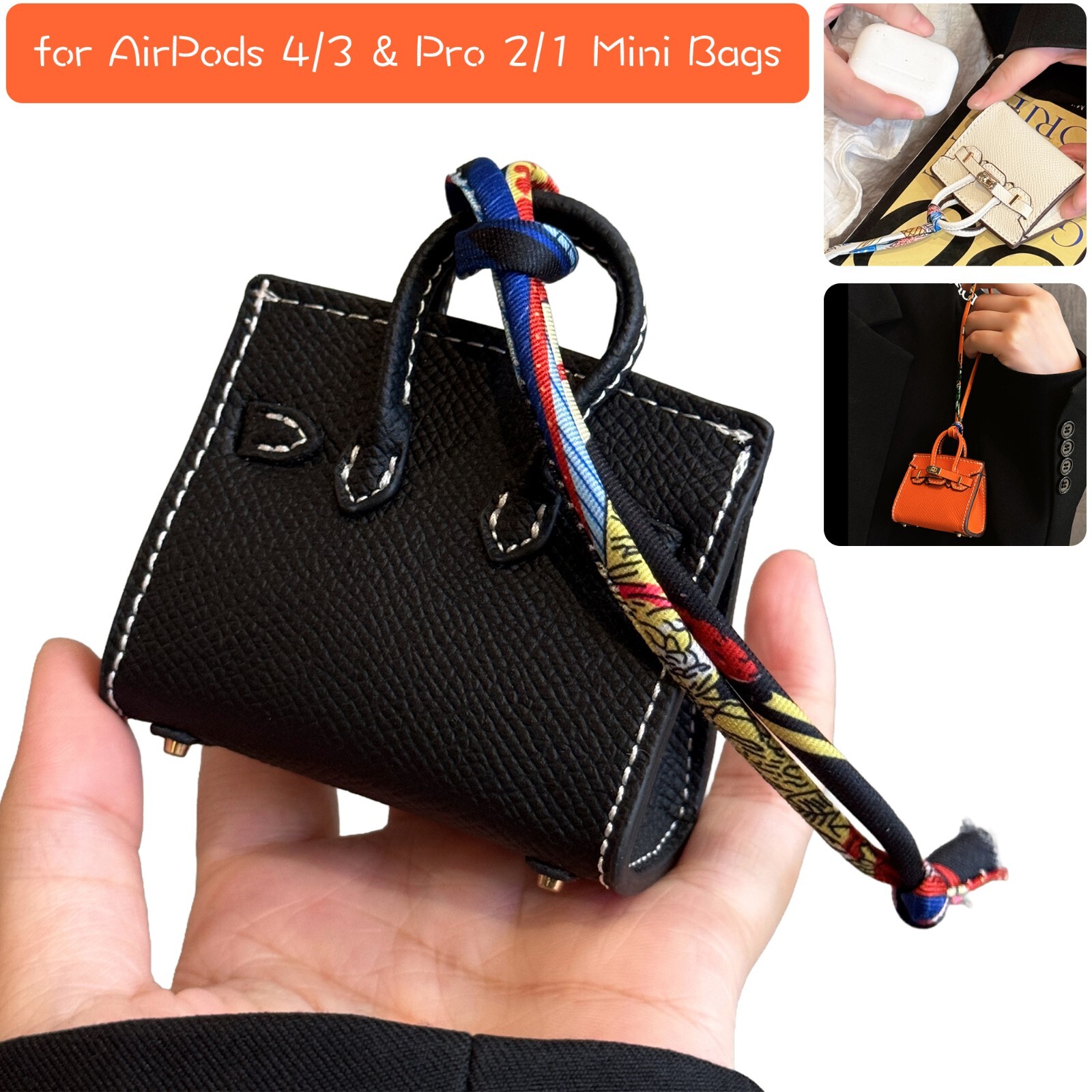 For Apple AirPods 4 Case 3 Pro 2/1 3D PU Leather Mini Bag Shockproof Case Cover-image