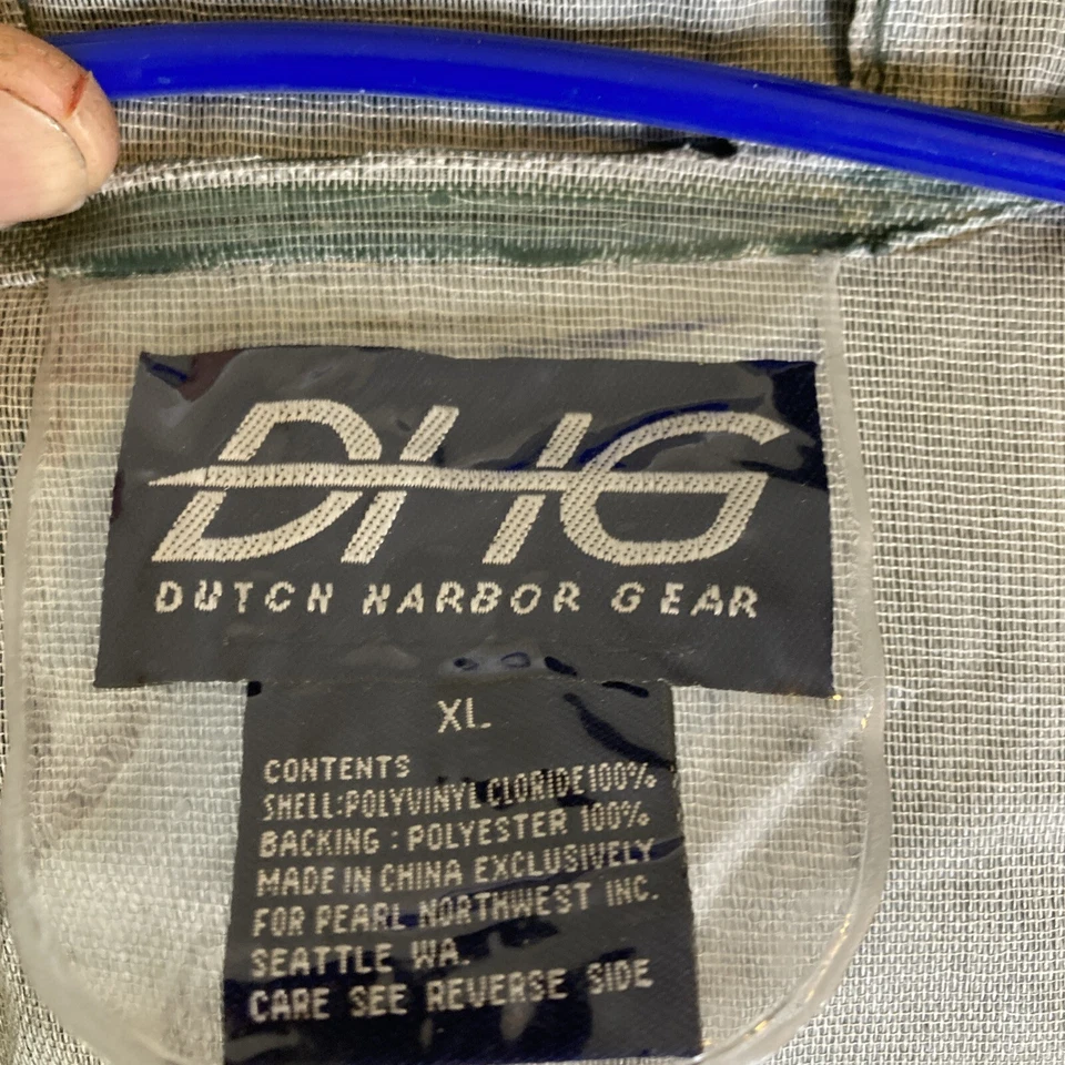 Dutch Harbor Gear XL Heavy Duty Rain Coat W/Hood Green Button Up EUC - Image 3 of 4