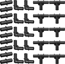 1/2" Poly PPSU Barb Crimp PEX Fitting, 30pcs Combo, 30pcs, Black 