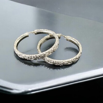 Sterling Silver Hoop Earrings Designer Atasay Kuyumculuk Signed 925 AK Turkey