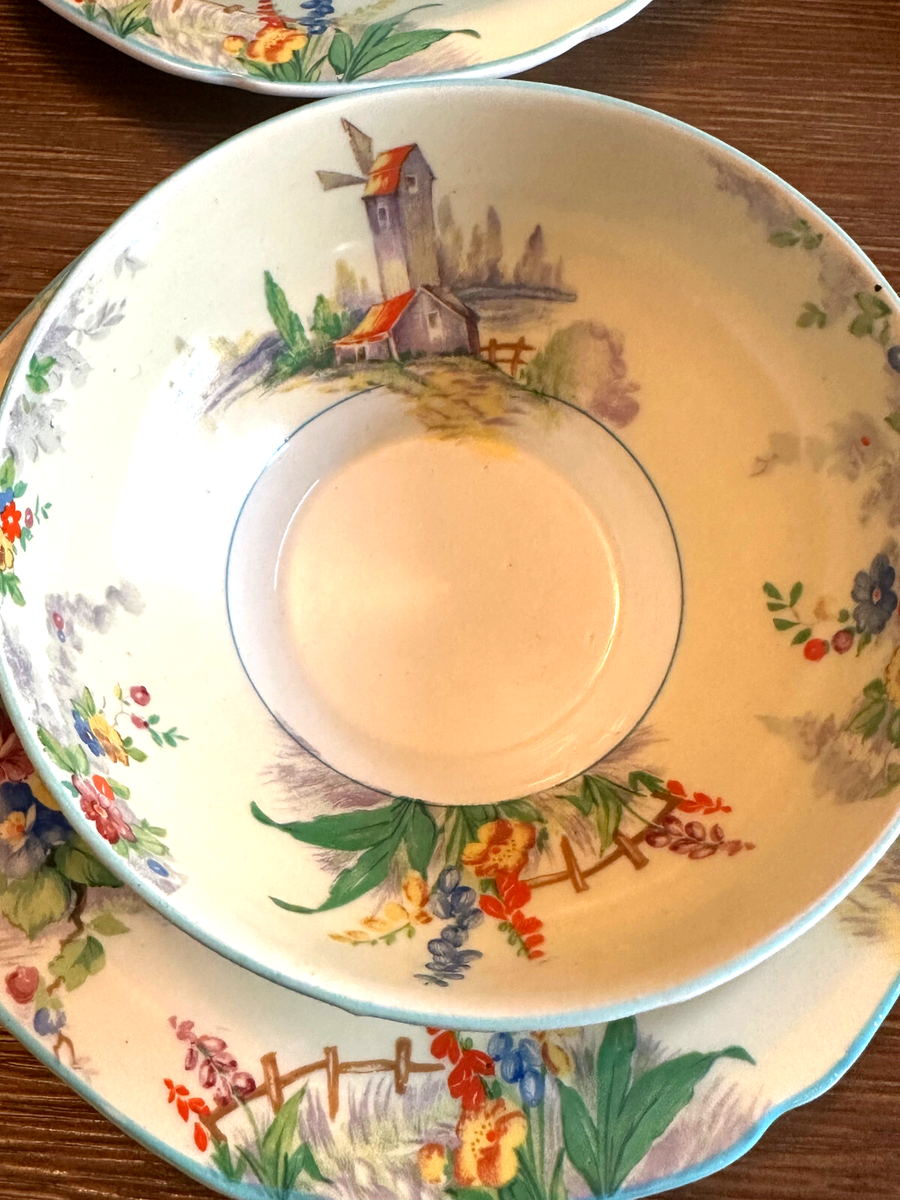 Vintage WH Grindley England China The Old Mill hand painted 8