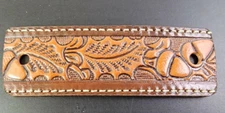 HANDMADE tooled brown nature HAIR STICK PIN BARRETTE leather ACCESSORY genuine