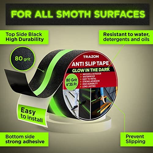 Grip Tape - Heavy Duty Anti 2 Inch x 35 Feet Black with Glow in the Dark Strips - Picture 5 of 7