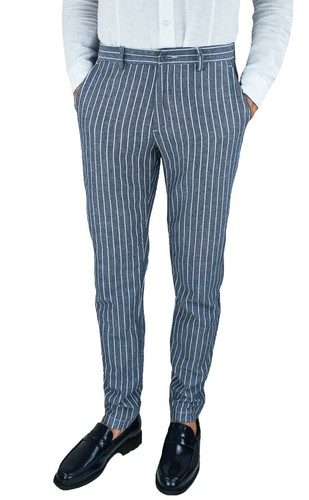 Pantaloni uomo Sartoriali in lino blu estivi casual eleganti tasca america  | eBay