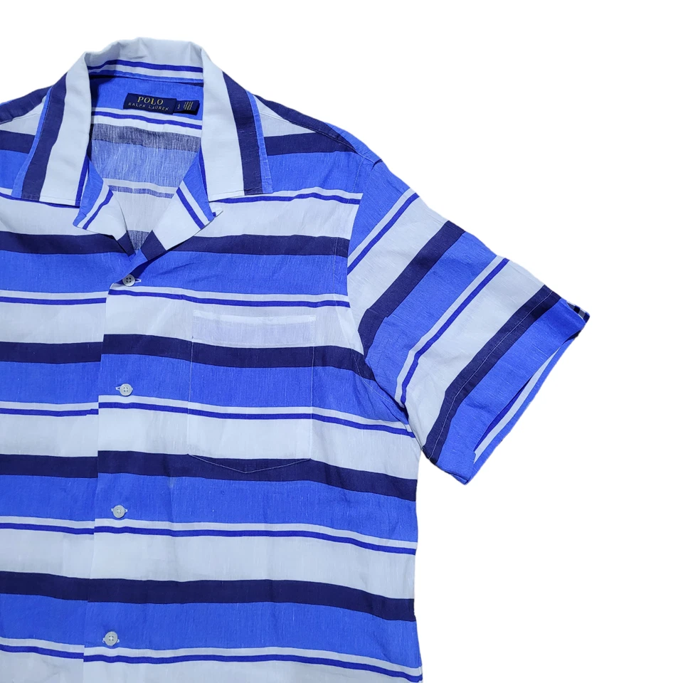 Polo Ralph Lauren Button Up Shirt L Men Striped Linen Blend Lightweight Comfort - Image 4 of 4