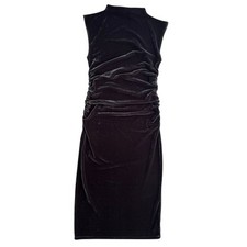 A New Day Women’s Small Black Gray Velour Side Ruched Drapery Bodycon Midi Dress
