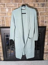 Anrabess Woman's L Viscose Duster Cardigan Light Teal Handmaid Wife Vibes, Soft