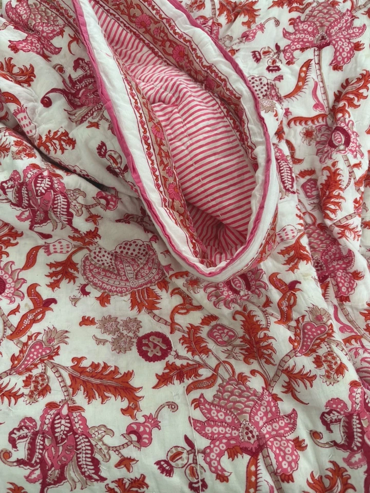 Roller Rabbit Amanda Edredón Naranja Reversible King 110" X 96" Nuevo 100% Algodón Foto 2 de 4