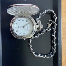 Silvertone Colibri Large Quartz Pocket Watch Very Clean - Working