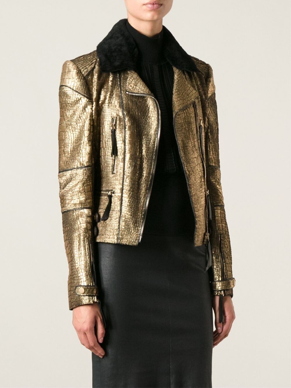 Roberto Cavalli Embellished Fur Python Leather si… - image 1