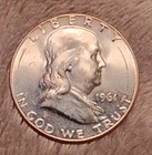 1961 Franklin Half Dollar 50C Silver 0.900 Philadelphia Business Strike KM#199