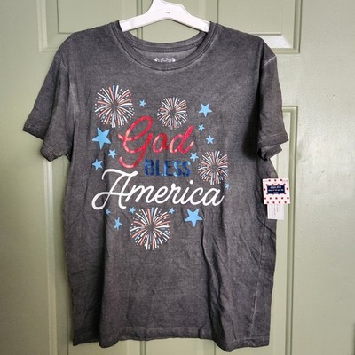 God Bless America Patriotic T-Shirt Isaac Morris Tee  Fireworks Graphic Foil NEW