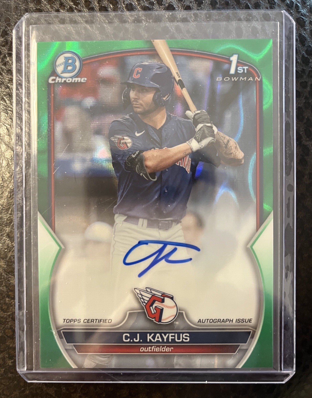 2023 1st Bowman Chrome Green Lava C.J. Kayfus Auto 83/99 RC SP Guardians