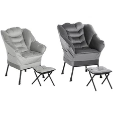 HOMCOM Lazy Chair and Ottoman with Side Pockets, Accent Chair