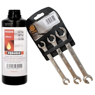 FERODO FBX050B Bremsflüssigkeit DOT 4 0,5L + 3 Stk. Schlüssel Satz