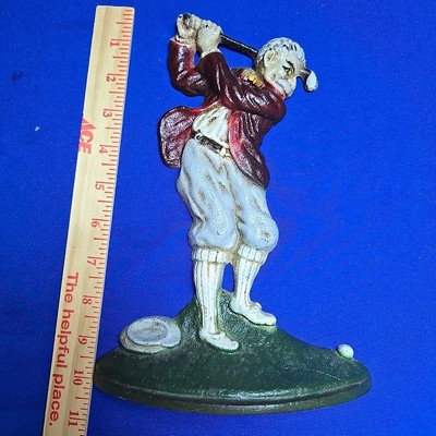 VINTAGE JOHN WRIGHT Cast Iron Golf Golfer USA Door Stopper 10'' 4lb Very Nice!