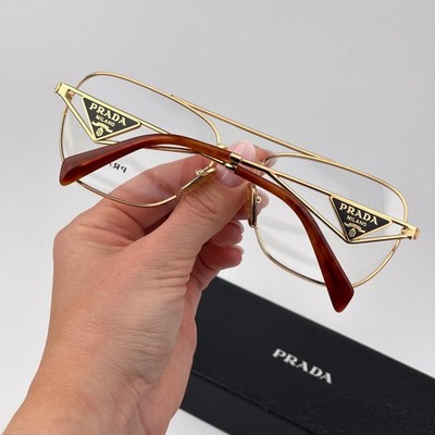 Prada Women Eyeglasses Gold Rectangle PRB50V 5AK1O1 NEW AUTHENTIC Prada Women Eyeglasses Gold Demo Rectangle PRB50V 5AK1O1 NEW  main image 2