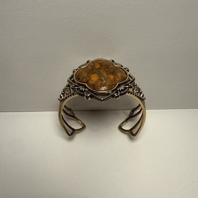 Barse Orange Coral Bronze Clover Cuff Bracelet