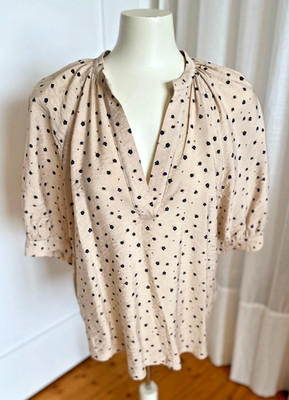 Holly & Whyte Lindex  Kurzarm Bluse Puffärmel Blume Viskose beige Gr. L