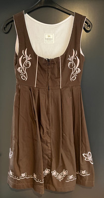 Ladies' traditional dirndl sleeveless brown, pink embroidery size 34 by Edelnice