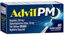 Advil PM Pain Reliever Nighttime Sleep-Aid 80 Coated Caplets Exp 3/2028