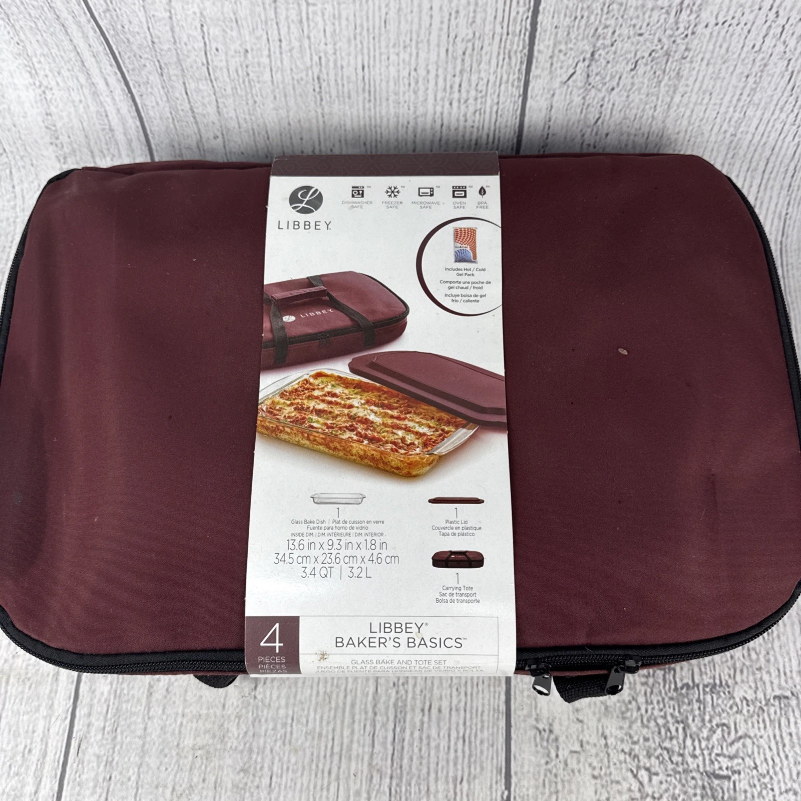 Libbey 4 pc Baker's Basic 9x13 Casserole Baking Pan w/ Lid, Tote and Gel Pack