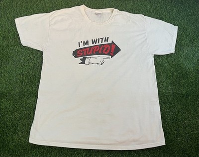 Vintage 90s Y2K Hanes Heavyweight Funny ''Im WIth Stupid'' White T-Shirt Mens XL