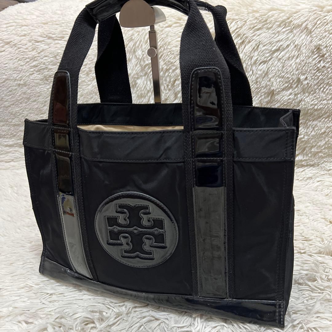 Tory Burch Enameled Black Tote Bag A4 Size Authentic Women's Handbag